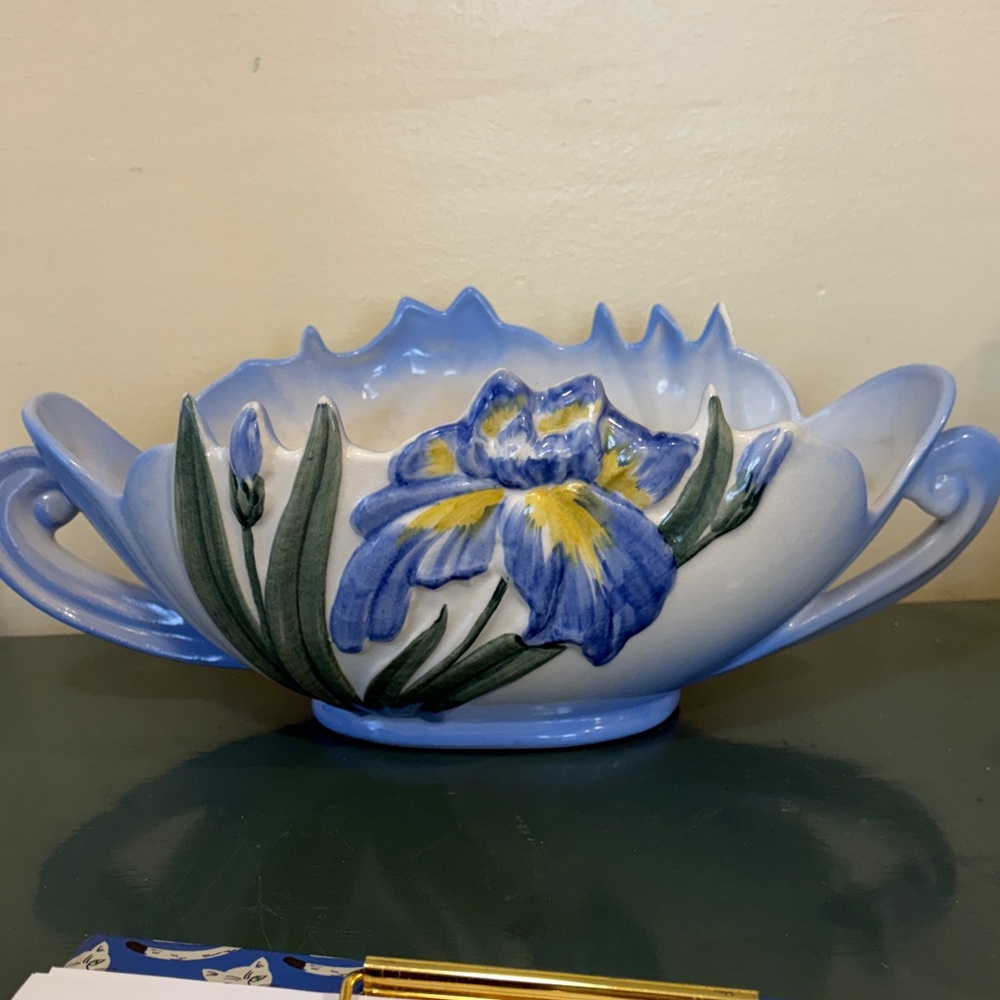 Vintage Camark Pottery Blue Iris Centerpiece Bowl.